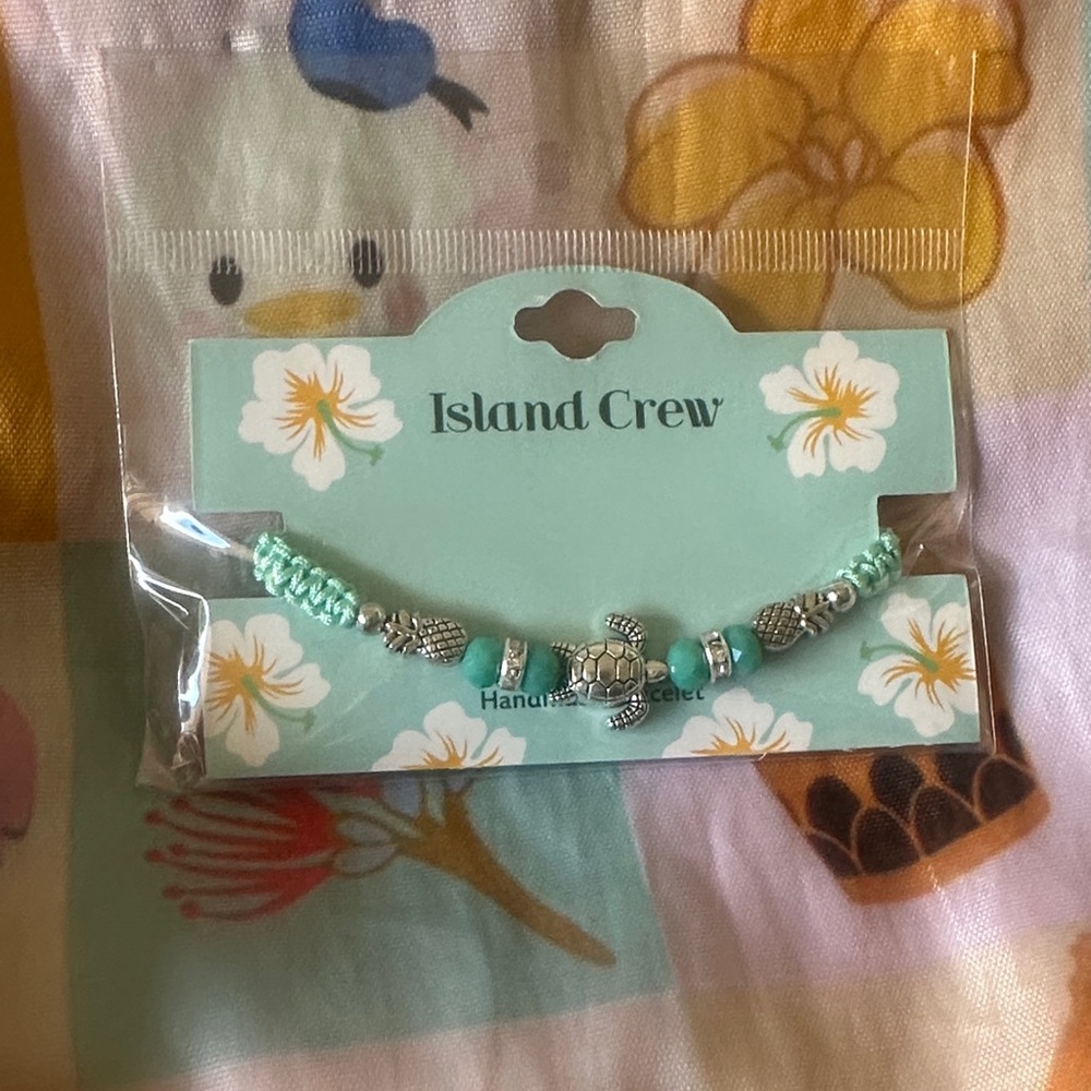 Island Crew Mint Green Braided Bracelet with Silver Turtle and Pineapple Beads